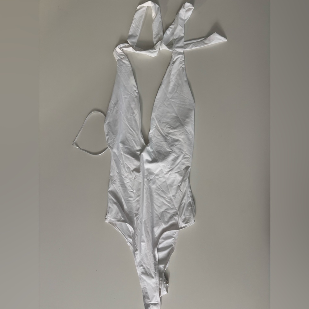 Zara White Halter Bodysuit with Tie Neck